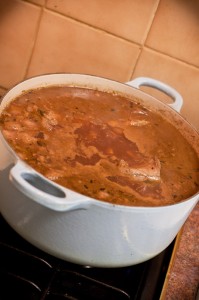 Slowly simmering the sauce