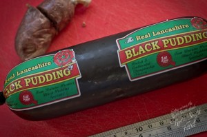 Making home-made black pudding from fresh pig's blood