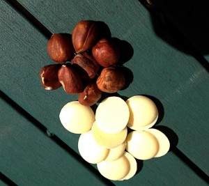 white chocolate buttons and hazelnuts
